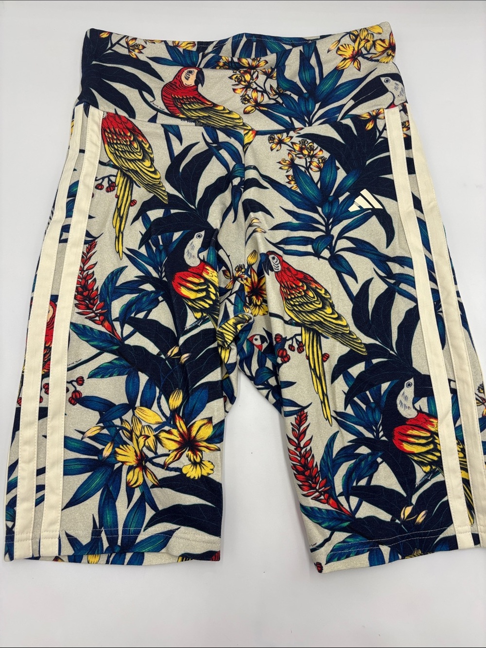 Adidas x Farm Rio Bike Shorts in Talc/Gold/Cream White
